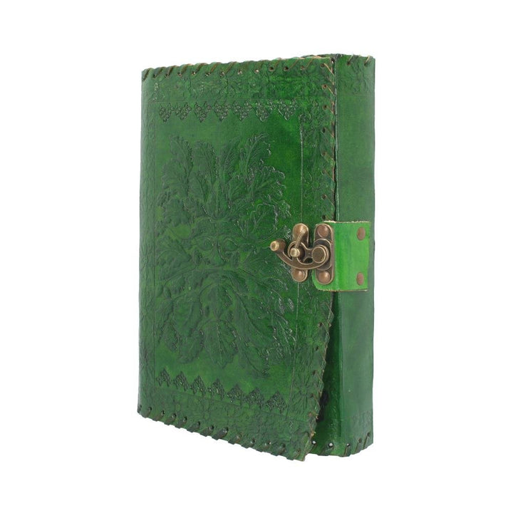Real Leather Greenman Green Embossed Journal with Lock 25 x 18cm