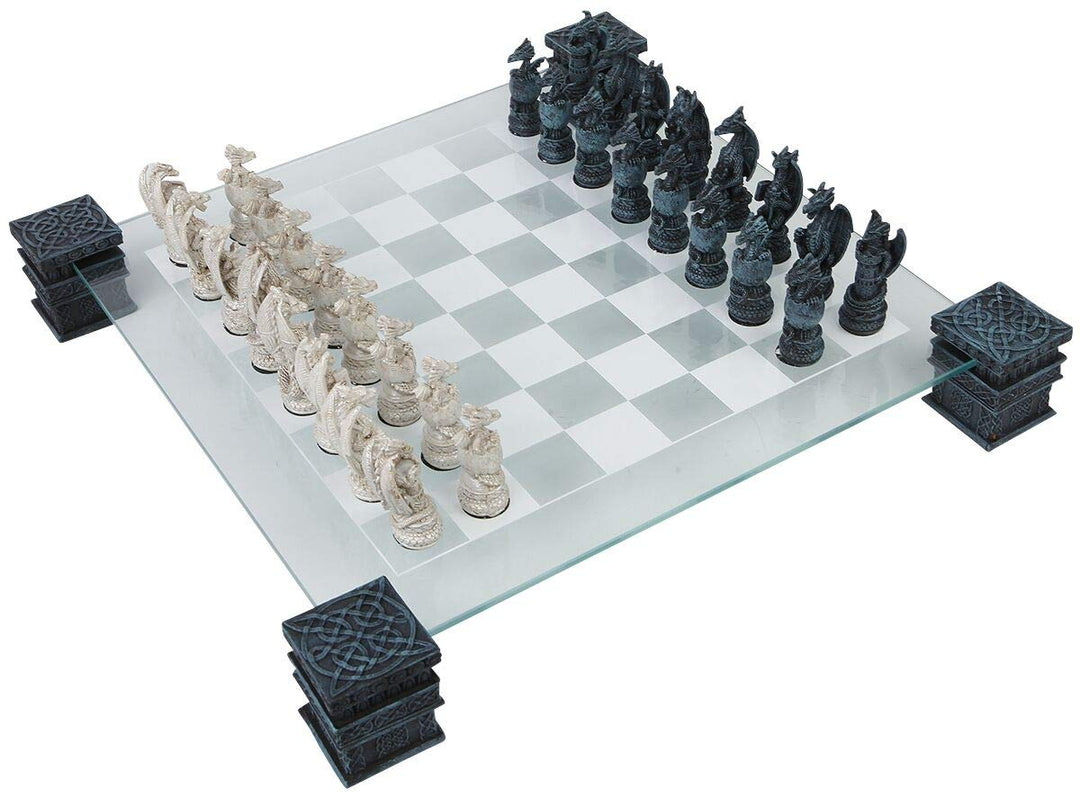 Raised Fantasy Dragon Chess Set with Corner Towers 43cm