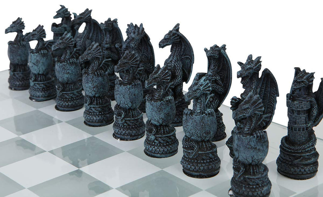 Raised Fantasy Dragon Chess Set with Corner Towers 43cm