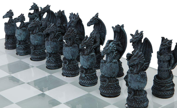 Raised Fantasy Dragon Chess Set with Corner Towers 43cm