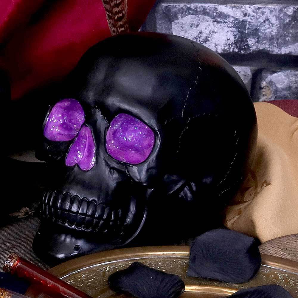 Geode Skull Black Purple Gothic Glitter Figurine 17cm