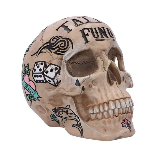 Natural Bone Coloured Traditional Tribal Tattoo Fund Skull Money Box 15cm 2