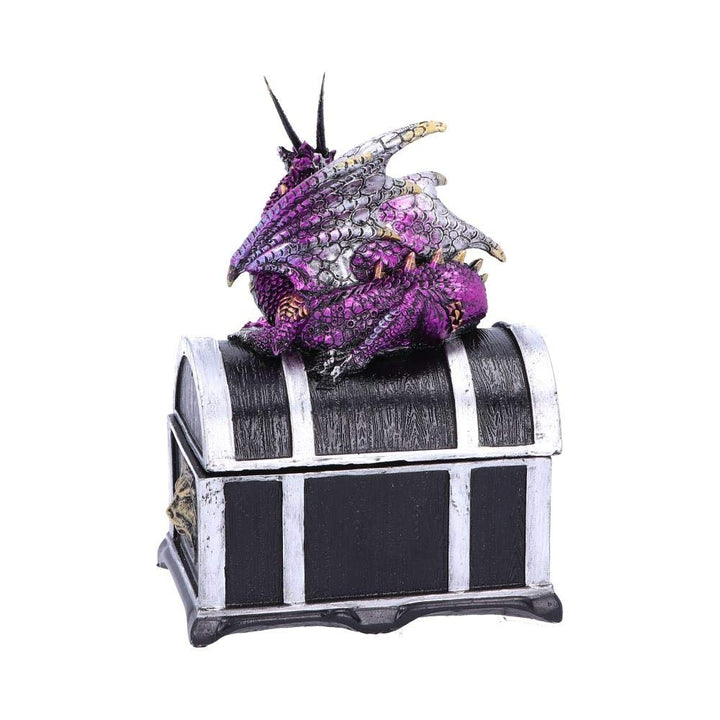 Reptilian Riches Dragon Sitting on a Treasure Chest Storage Box 15cm