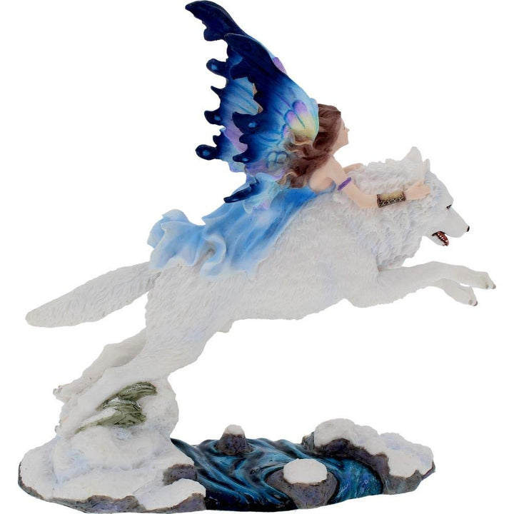Free Spirit Figurine Fairy and White Winter Wolf Ornament 23.5cm