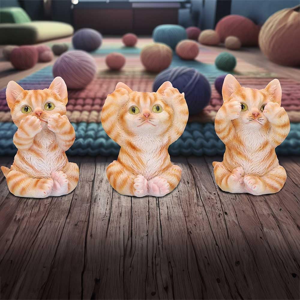Three Wise Ginger Cats Figurines Set of 3 a See No Hear Speak 8.5cm