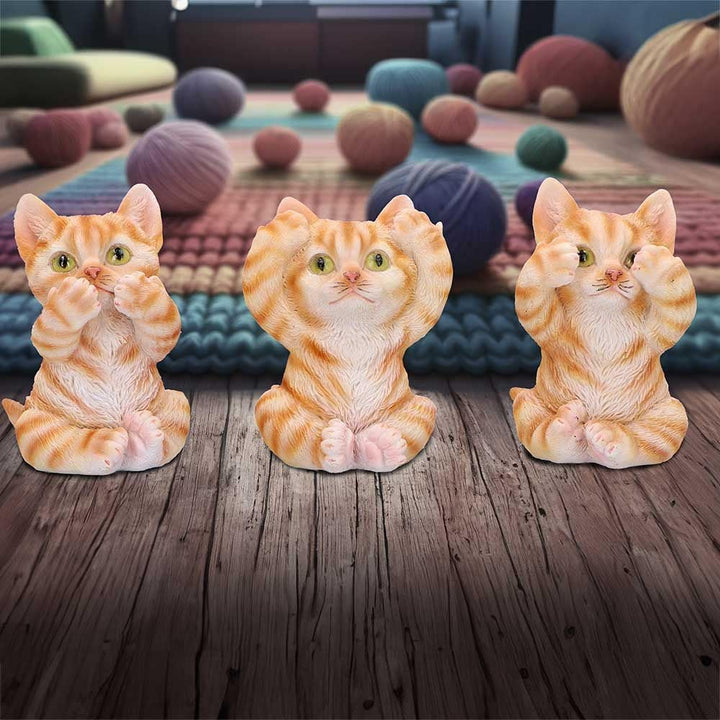 Three Wise Ginger Cats Figurines Set of 3 a See No Hear Speak 8.5cm