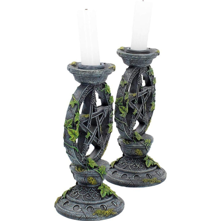 Set of 2 Wiccan Pentagram Candlesticks Witch Candle Holders 15cm