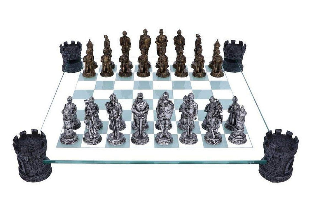 Raised Medieval Knight Chess Set with Corner Towers 43cm