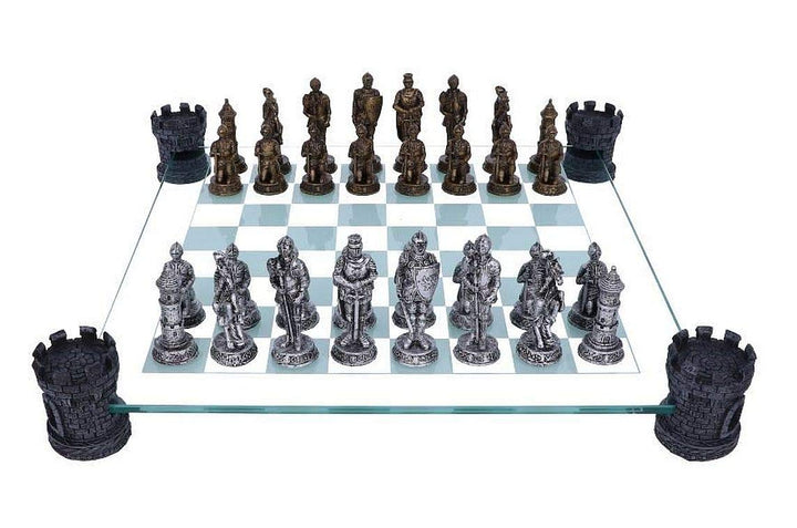 Raised Medieval Knight Chess Set with Corner Towers 43cm