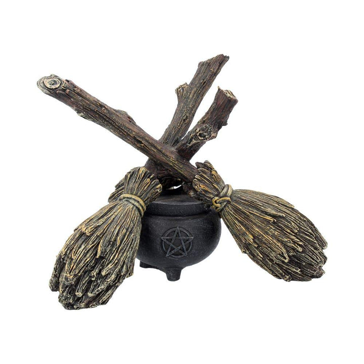 Witch Wiccan Witchcraft Broomstick Crystal Ball Holder 17cm