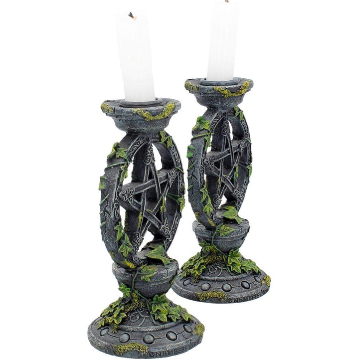 Set of 2 Wiccan Pentagram Candlesticks Witch Candle Holders 15cm