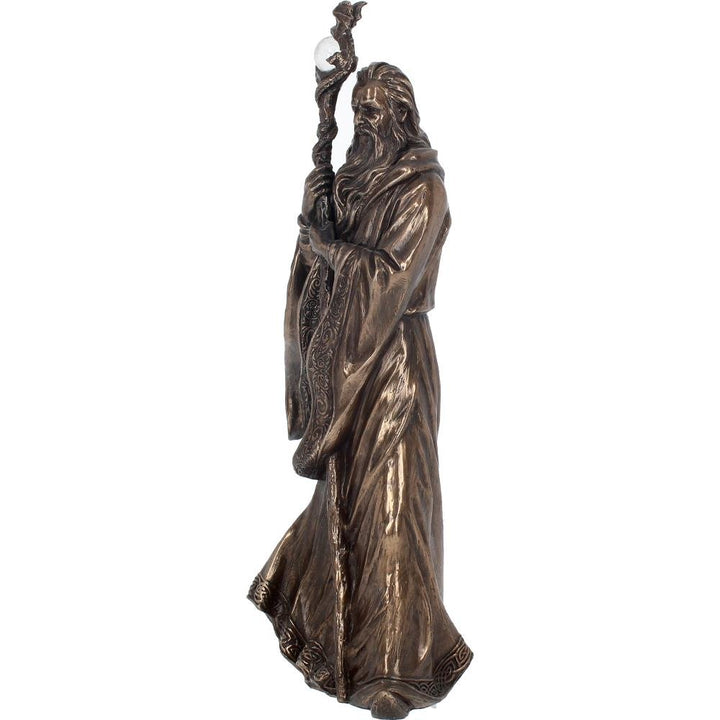 Bronze Wizard Merlin Figurine Arthurian Magic Sorcerer Ornament 28cm