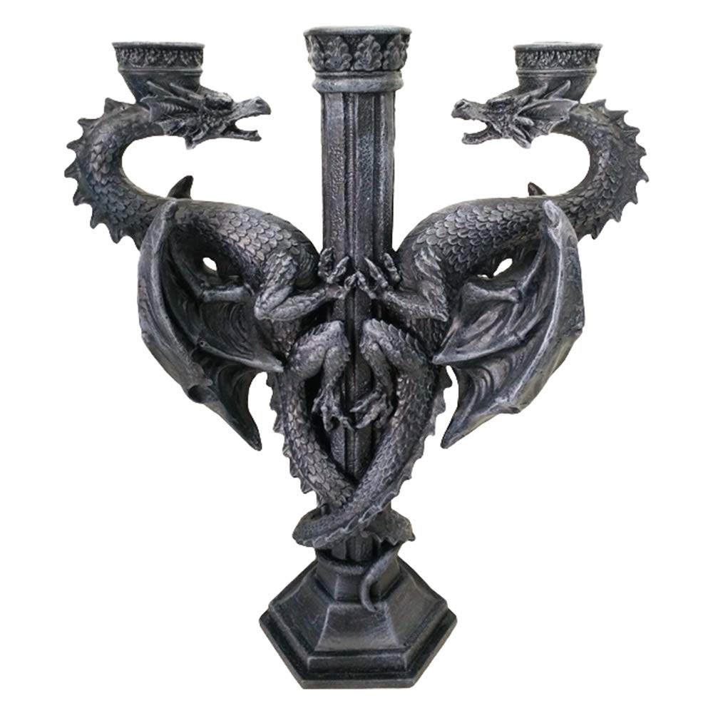 Dragons Altar Candelabra Black Gothic Triple Candle Holder Dragons 29cm