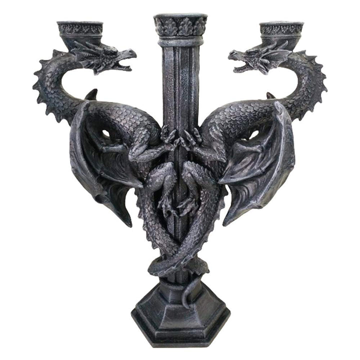 Dragons Altar Candelabra Black Gothic Triple Candle Holder Dragons 29cm