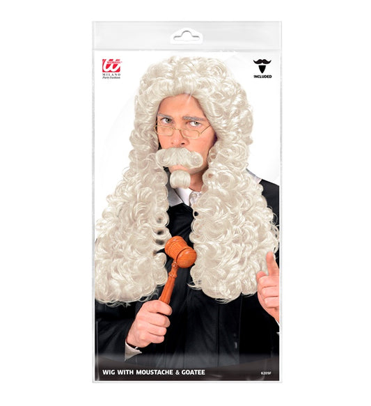 Judge Wig With Moustache & Goatee Beard In Polybag