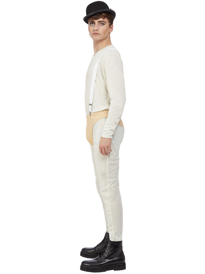 Cult Classic Clockwork Orange Costume Mens White Bodysuit Pants Braces and Hat