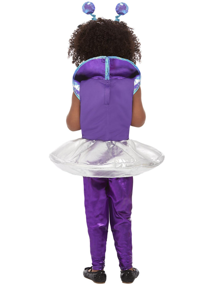Alien Costume Toddler Silver Dress Purple Leggings Wrist Cuffs and Headband