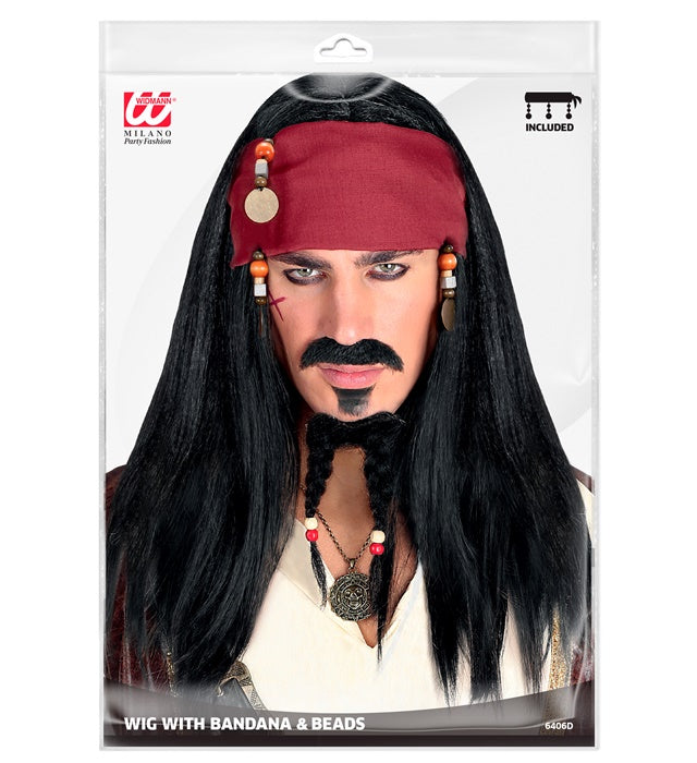 Pirate Of The Caribbean Wig With Bandana & Beads In Polybag