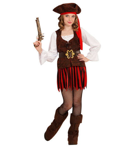 Caribbean Pirate Girl Dress, Belt, Boot Covers, Headband, Hat