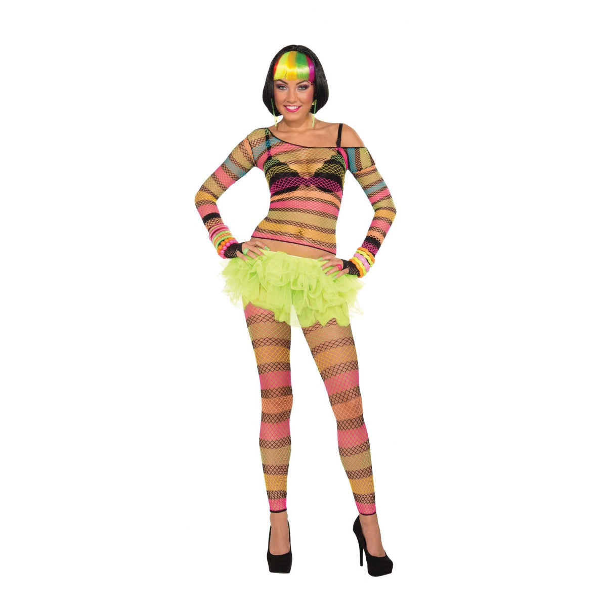 Womens Fishnet Top Rainbow Adult Costume Female Halloween 1