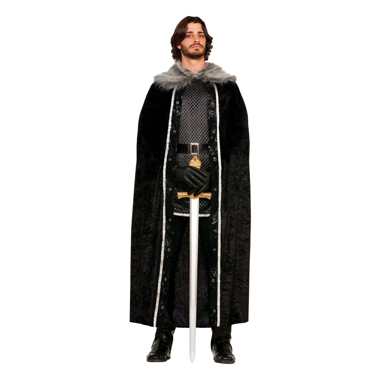 Mens Faux Fur Trimmed Cape Black Male Adult Costume Halloween 1