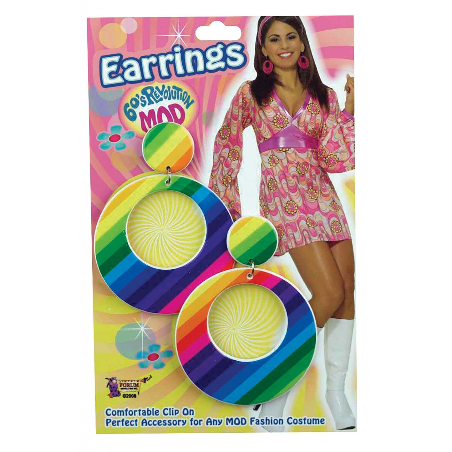 Womens Mod Earrings Rainbow Costume Accessories Female Halloween 1