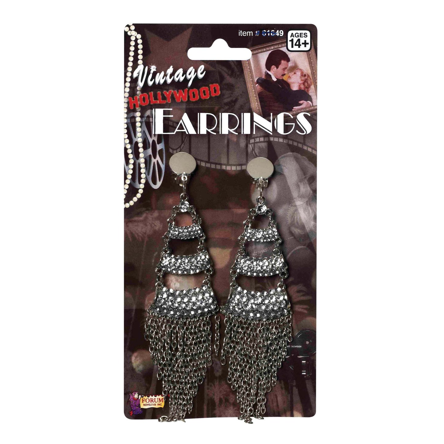 Womens Rhinestone + Chain Earrings Vintage Costume Accessories Female Halloween 1