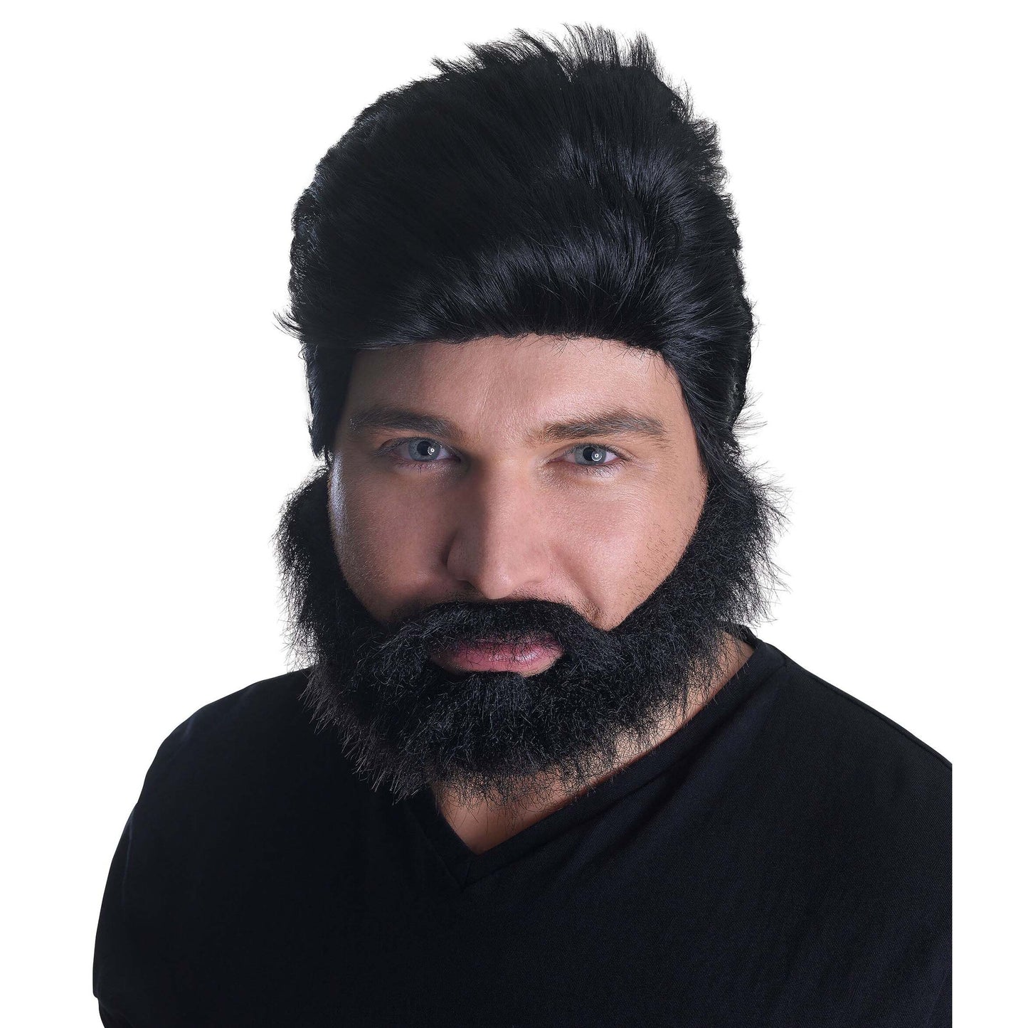 Euro Pop Star Wig + Beard Set Black Hair 1