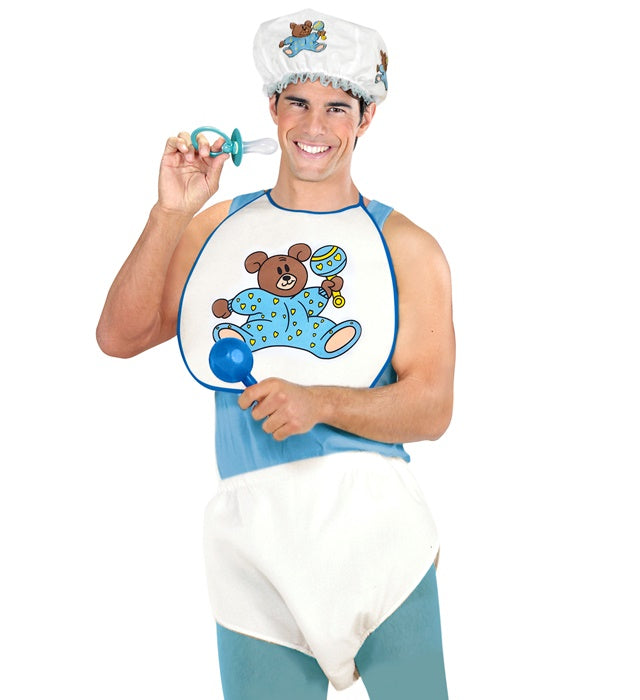 Blue Baby Dress-Up Set Bonnet, Bib, Giant Diaper
