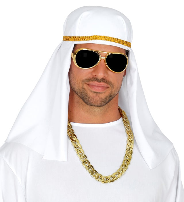 Arab Sheik Headdress, Necklace, Glasses