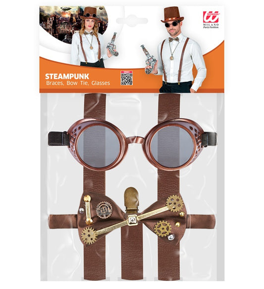 Steampunk Braces, Bow Tie, Goggles