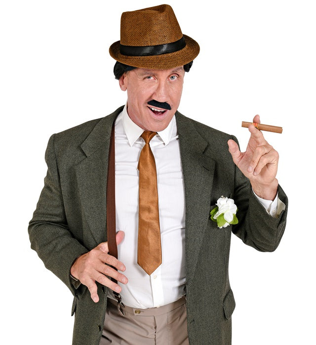 The Roaring 20S Fashion Hat, Braces, Tie, Moustache, Cigar