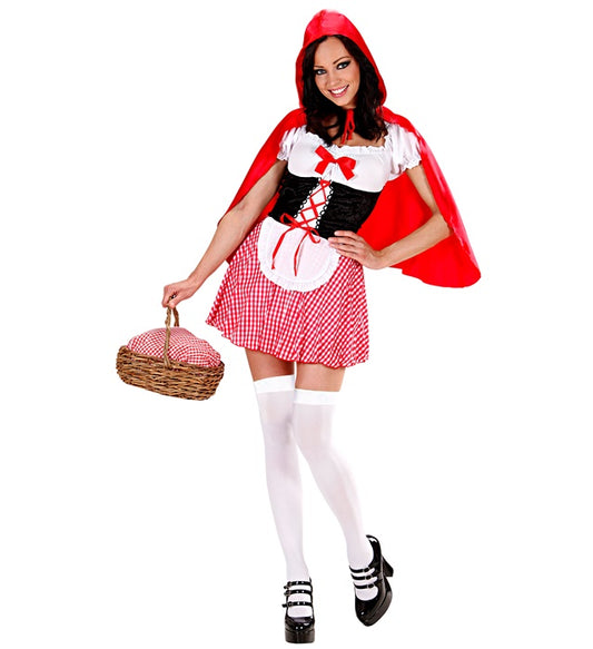 Red Capelet Dress With Sewn-In Petticoat, Corset, Apron, Hooded Capelet