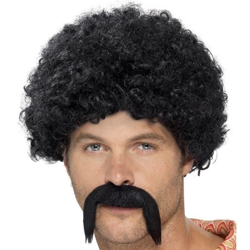 70s Disco Dirtbag Kit Adult Black Wig Moustache_1