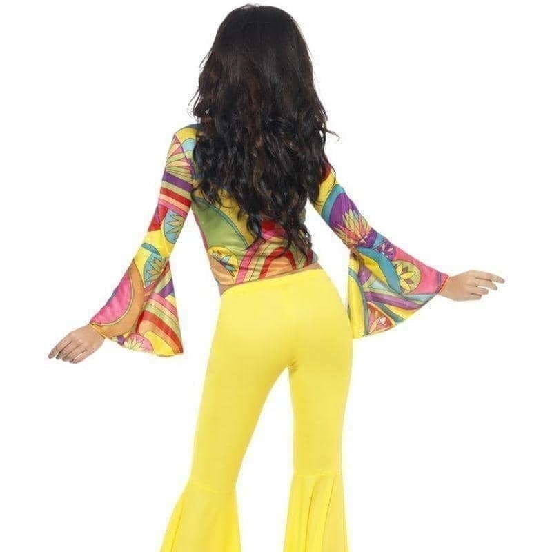 70s Groovy Babe Costume Adult Yellow Flared Trousers Multi Coloured Top_2