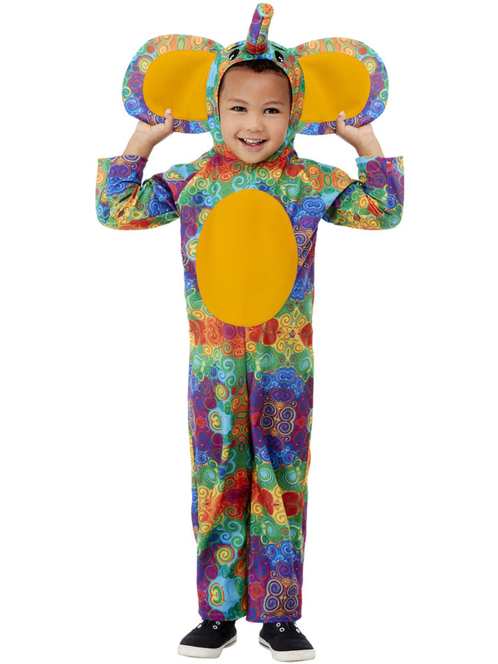 Toddler Colourful Elephant Costume Multi Coloured Hooded Jumpsuit with Giant Ears