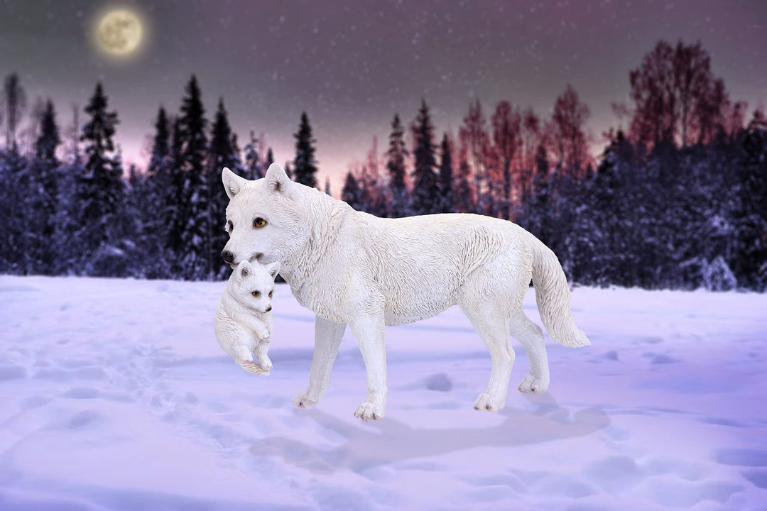 Winter Bond Mother Wolf and Pup Figurine 30cm