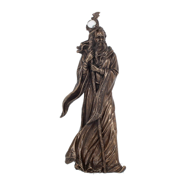 Bronze Wizard Merlin Figurine Arthurian Magic Sorcerer Ornament 28cm