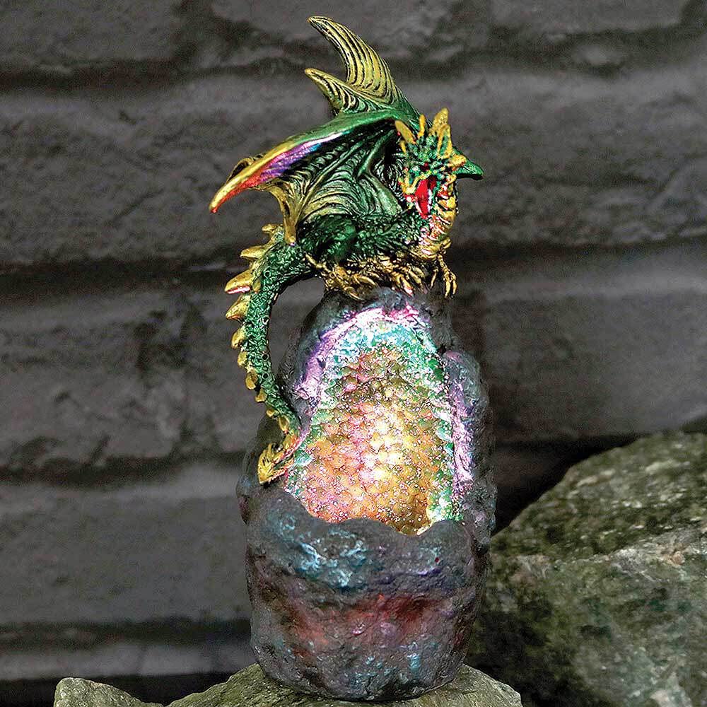 Emerald Crystal Geode Protecting Dragon Figure Guard