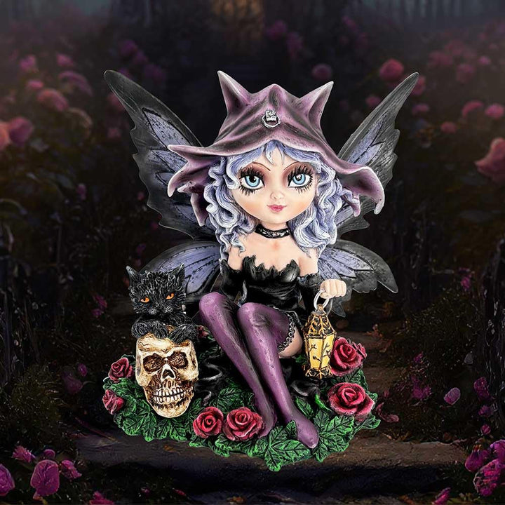 Midnight Fae Gothic Fairy with Cat Figurine 14cm