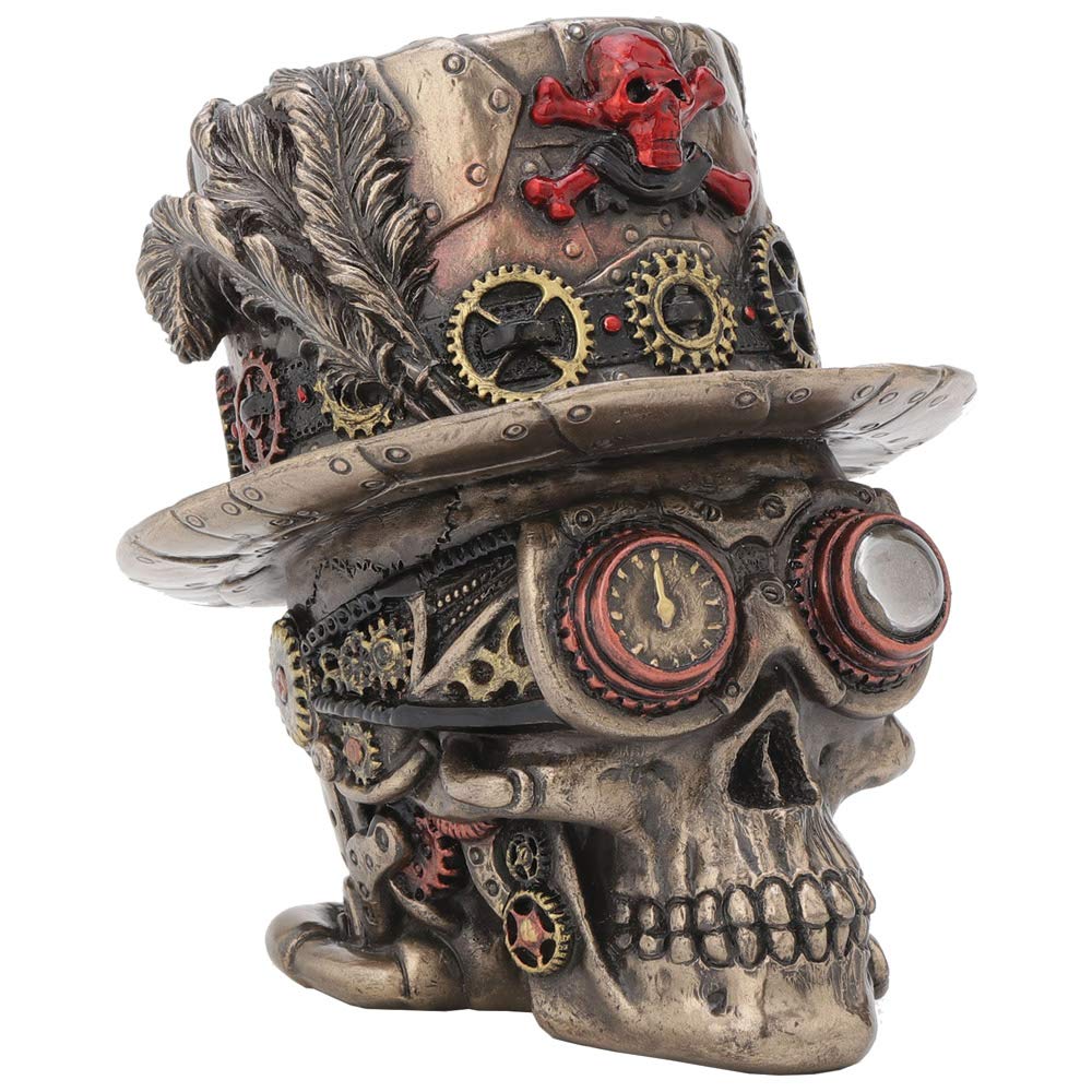 Steampunk Clockwork Baron Skull Figurine Ornament 11cm