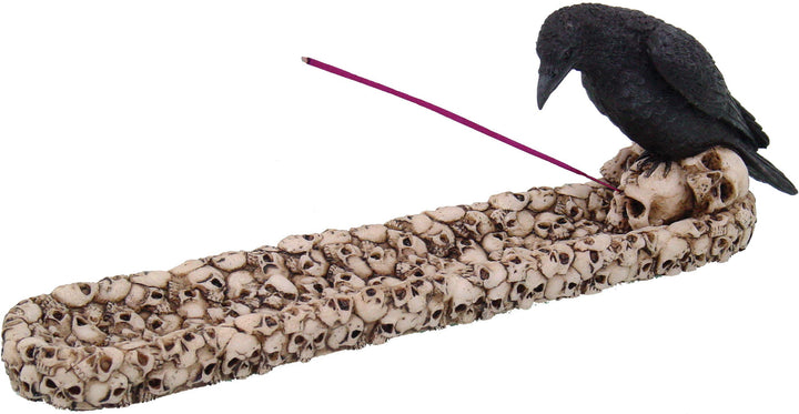 Raven Perched On A Skull Incense Holder 25cm
