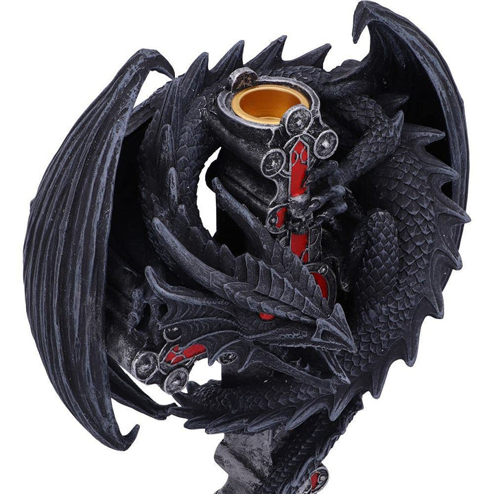 Anne Stokes Gothic Guardian Dragon Cross Candle Holder Black 26.5cm