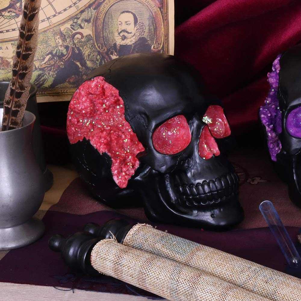 Geode Skull Black Red Gothic Glitter Figurine 17cm