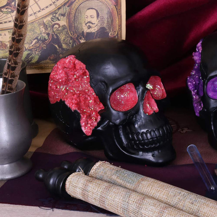 Geode Skull Black Red Gothic Glitter Figurine 17cm