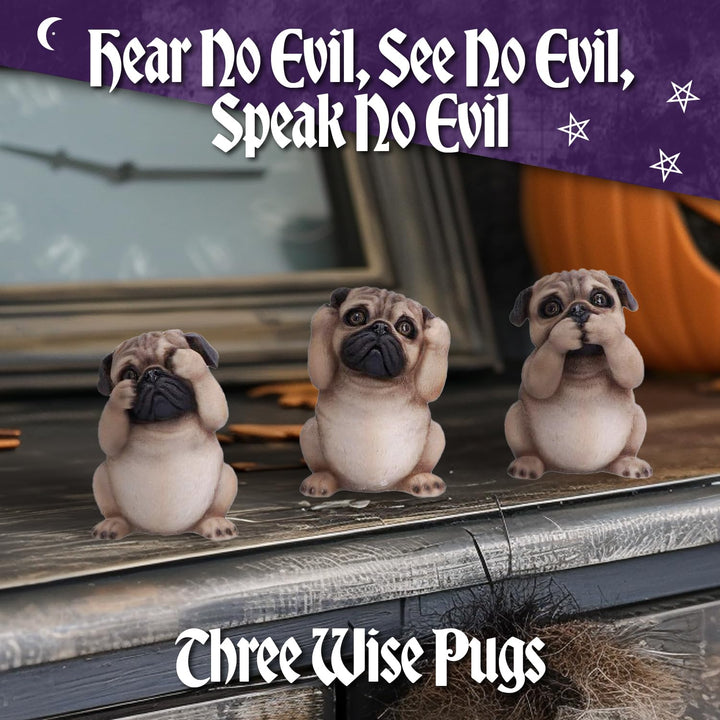 Three Wise Pugs Dog Ornaments 8.5cm
