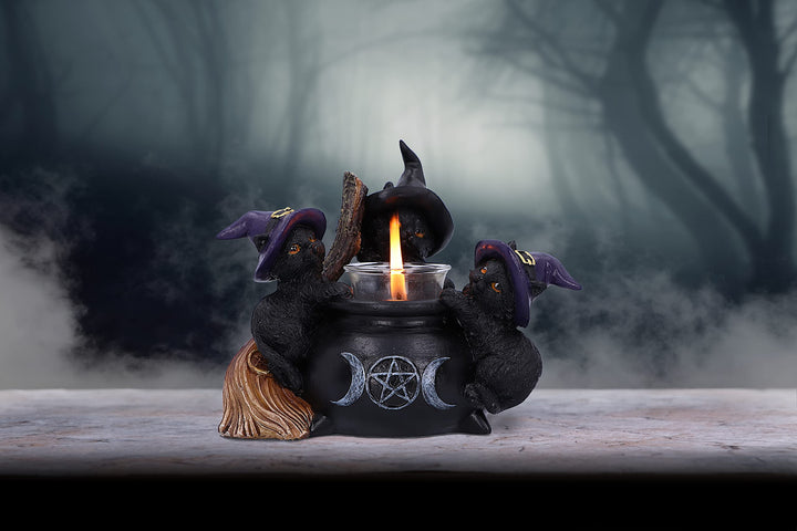 Familiar Cauldron Black Cat Candle Holder 12.5cm