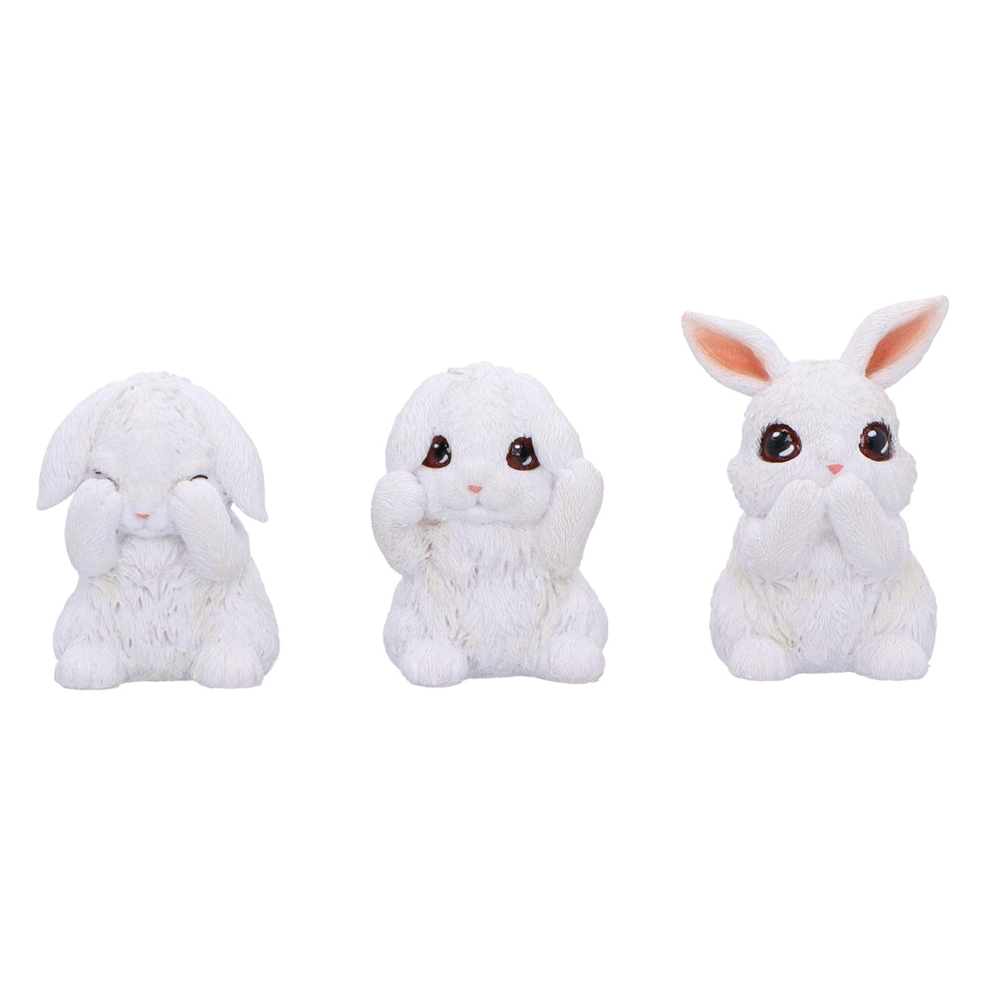 Three Wise White Bunny Figurines Bunnies 9cm