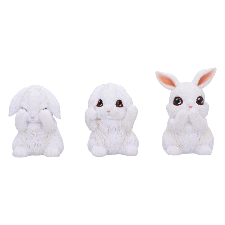 Three Wise White Bunny Figurines Bunnies 9cm