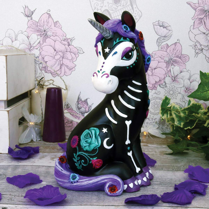 Sugarcorn Black Day of the Dead Skeleton Unicorn Figurine 22cm